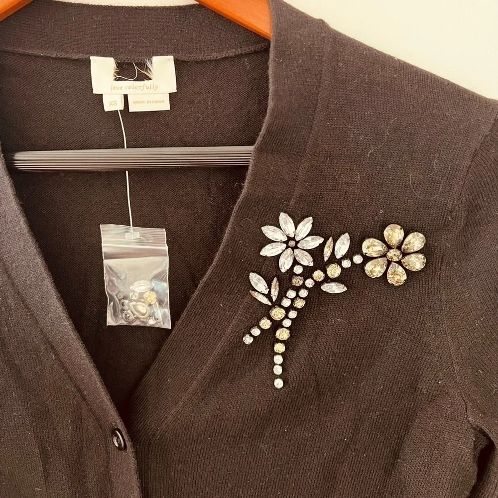 Kate Spade Black Embellished Brooch Cardigan Size XS
